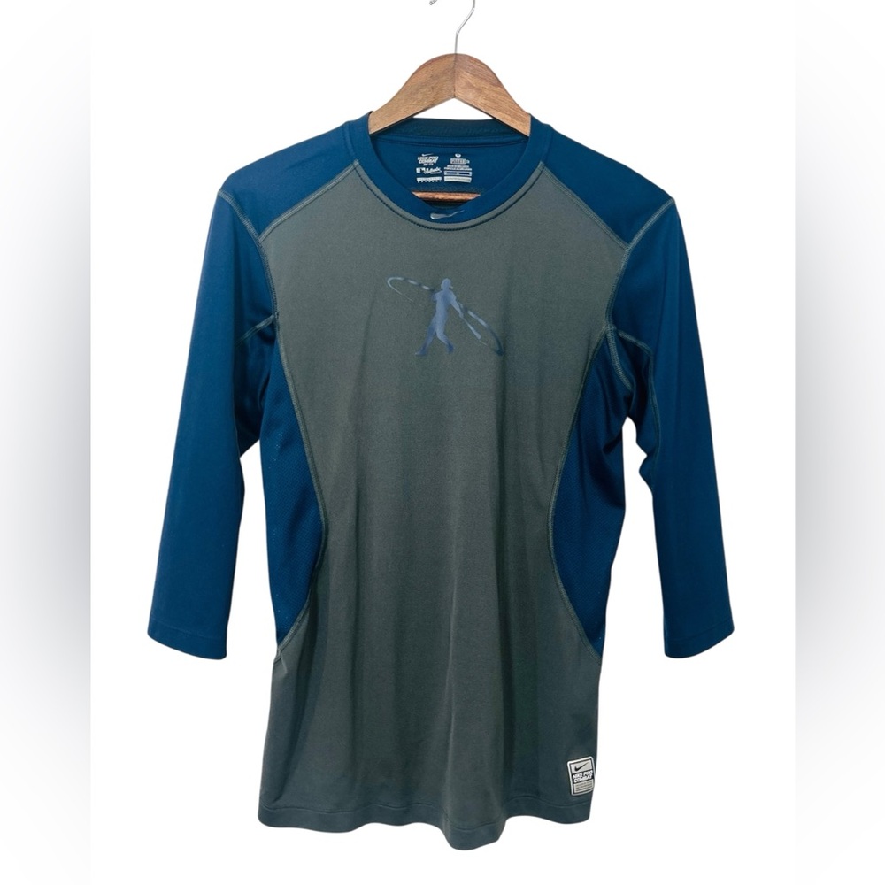 Nike Pro Combat MLB Dri-FIT Mens Med Navy Gray Raglan Shirt Baseball Performance
